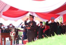 Kapolres Magetan Pimpin Upacara Penurunan Bendera HUT ke-81 RI